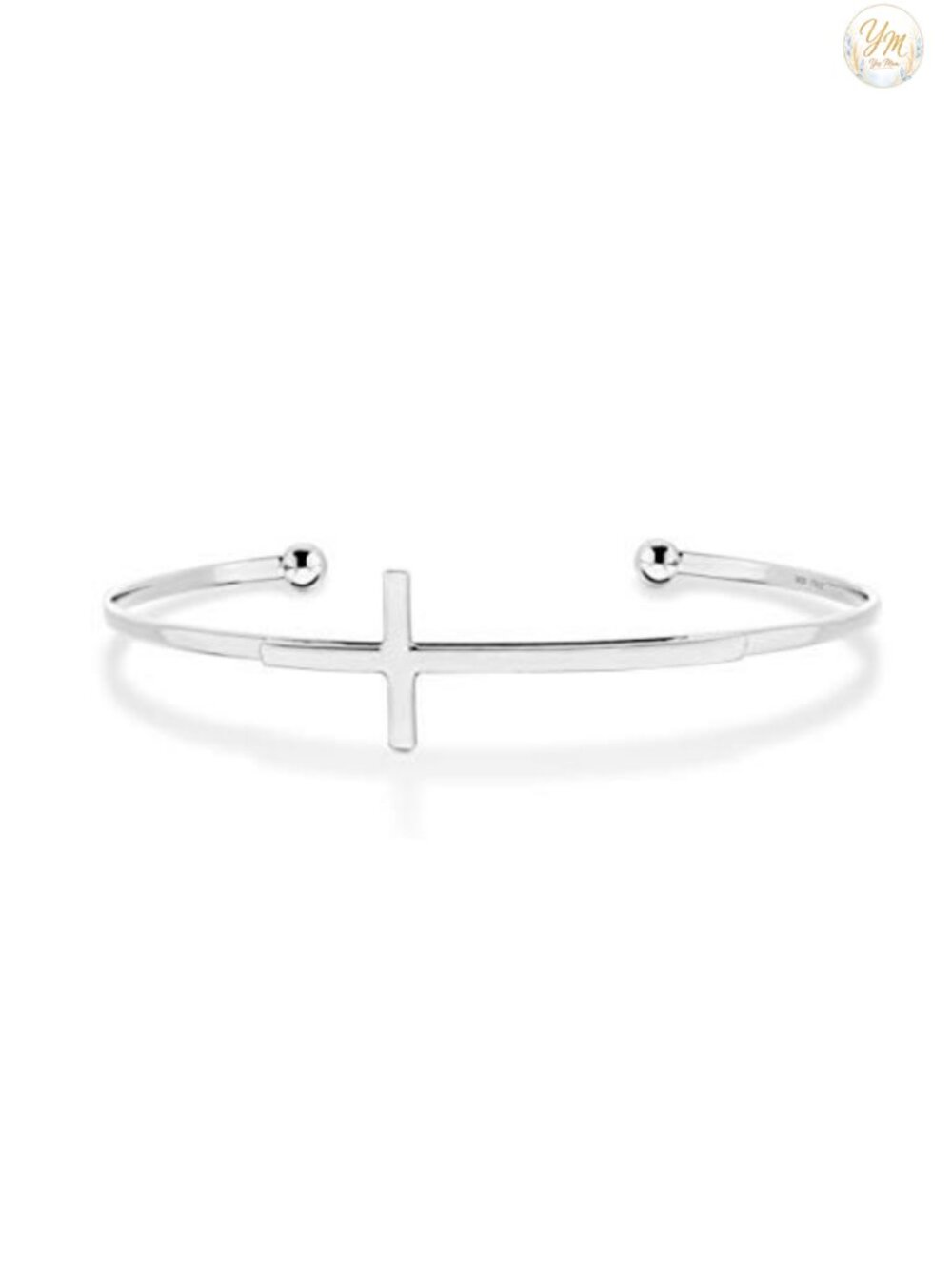 925 Sterling Silver Sideways Cross Cuff Bangle Bracelet Adjustable Made in Italy
